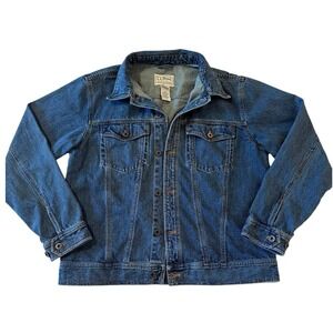 LL Bean Denim Jacket Mens M Medium Regular Blue Jean Trucker 100% Cotton Classic